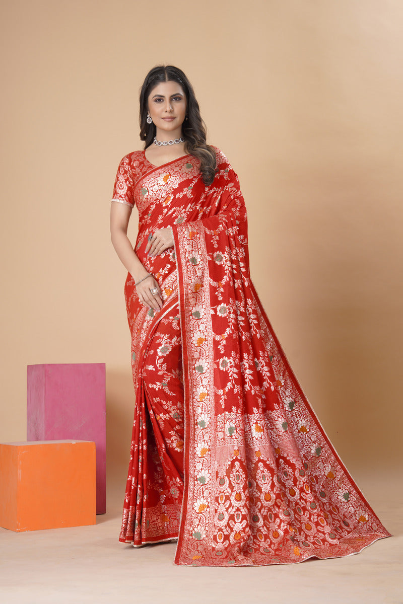 Red Gold  Silk Cotton Saree - Woven Design | SANGINI