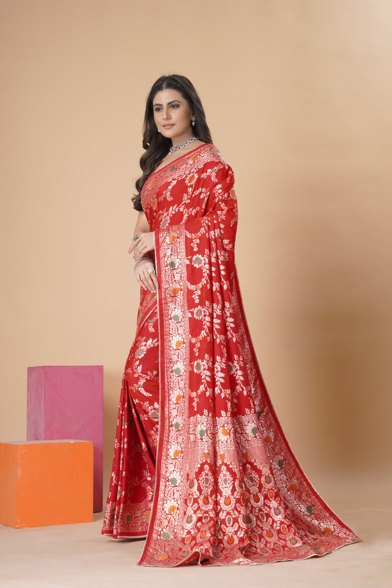 Red Gold  Silk Cotton Saree - Woven Design | SANGINI