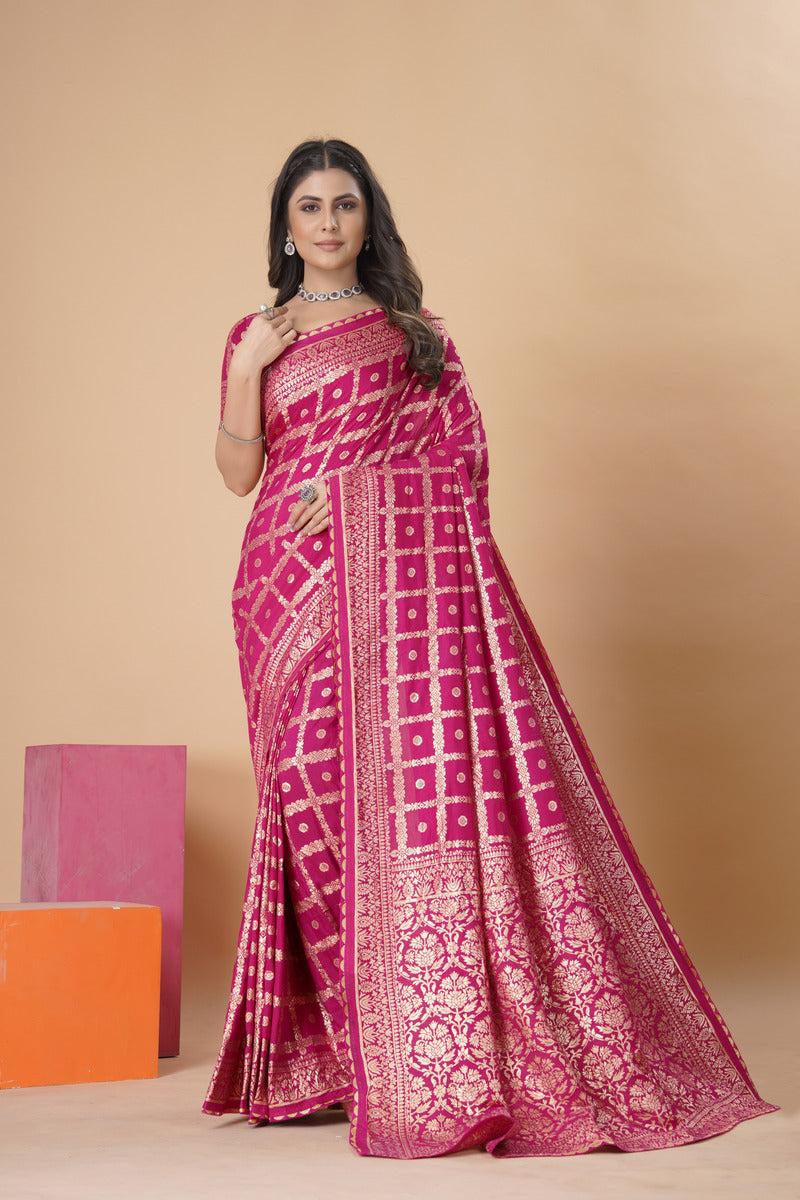 Pink Gold  Silk Cotton Saree - Woven Design | SANGINI