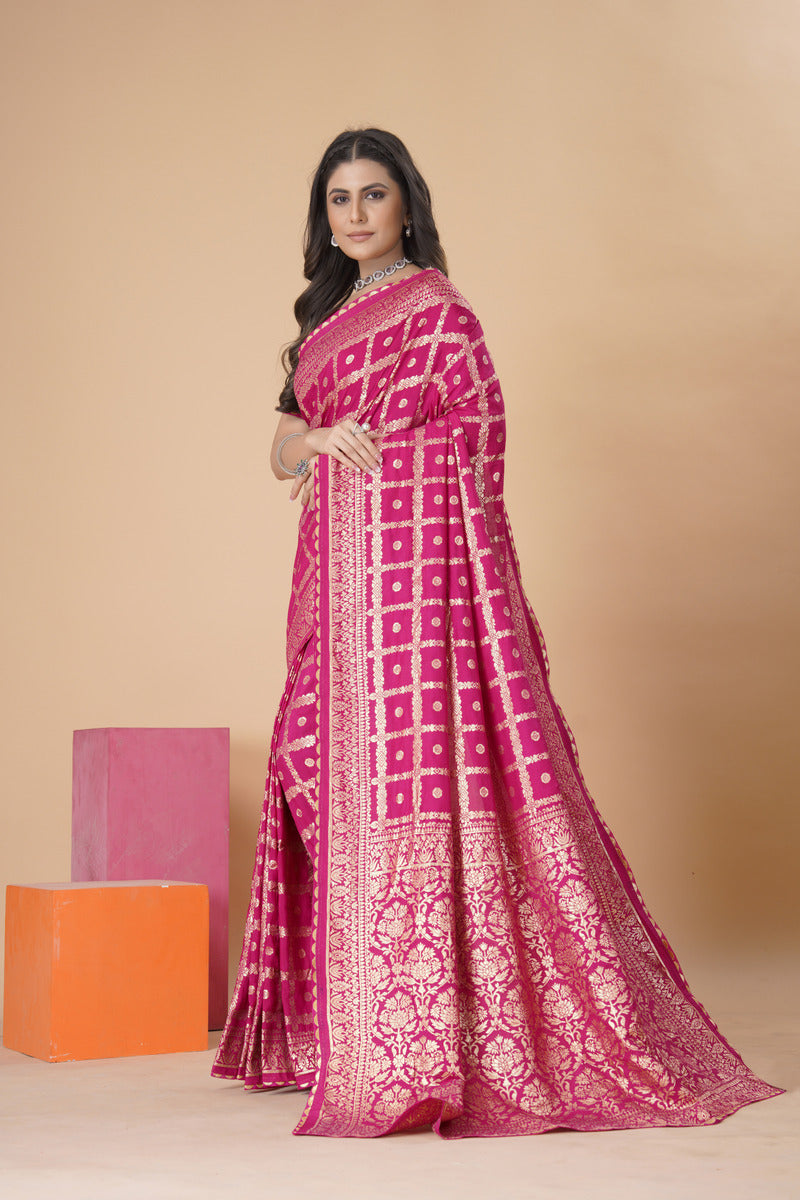 Pink Gold  Silk Cotton Saree - Woven Design | SANGINI