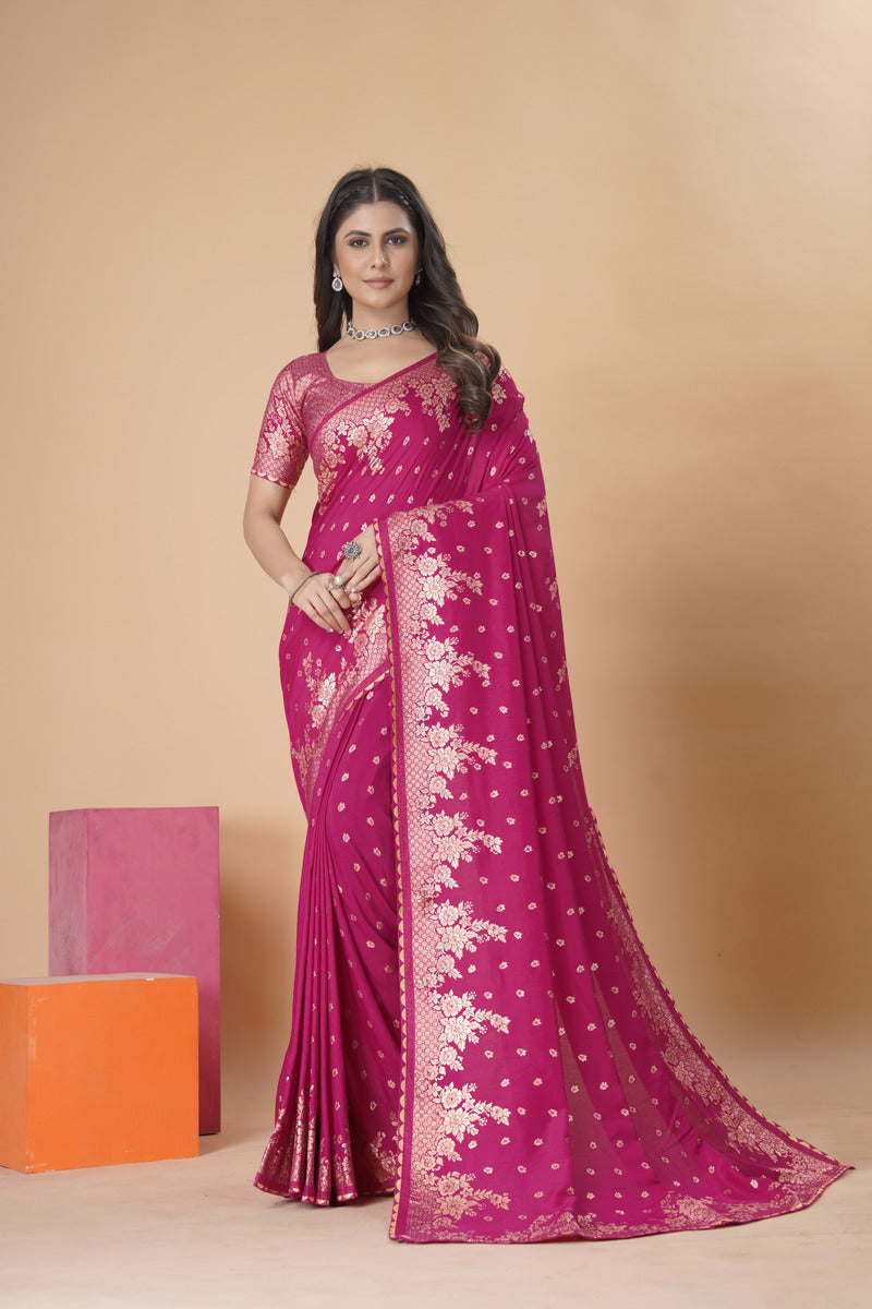 Pink Gold  Silk Cotton Saree - Woven Design | SANGINI