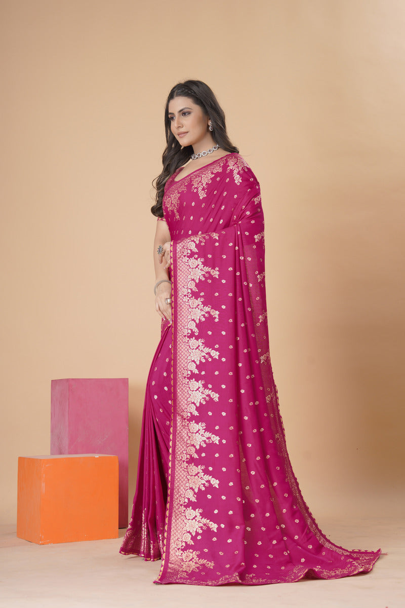 Pink Gold  Silk Cotton Saree - Woven Design | SANGINI