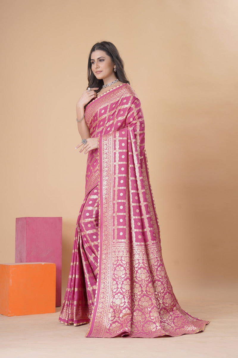 Light Pink Gold  Silk Cotton Saree - Woven Design | SANGINI