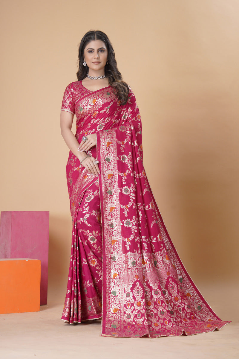 Pink Gold  Silk Cotton Saree - Woven Design | SANGINI