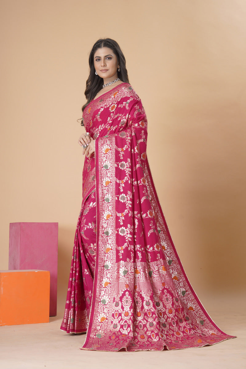 Pink Gold  Silk Cotton Saree - Woven Design | SANGINI