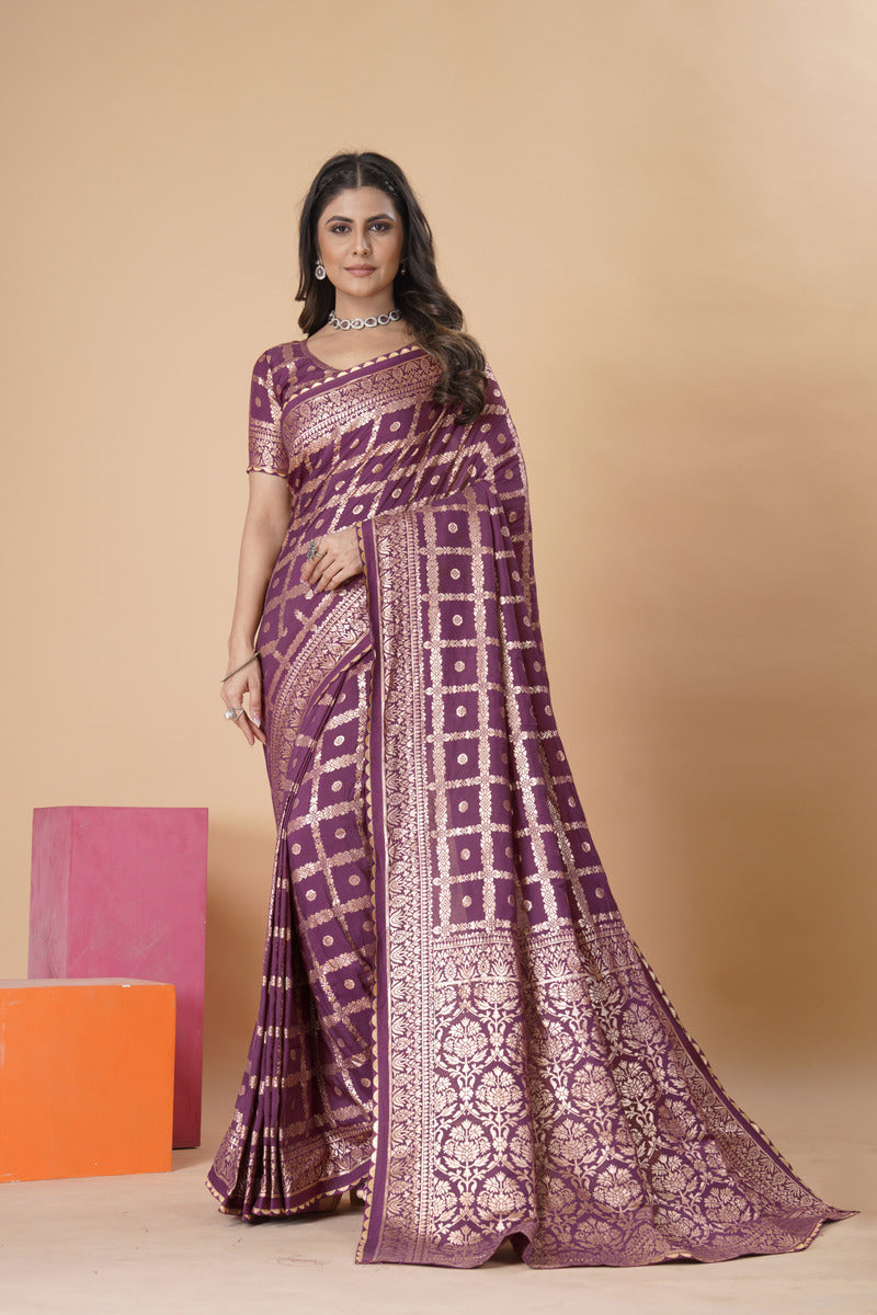 Purple Gold  Silk Cotton Saree - Woven Design | SANGINI