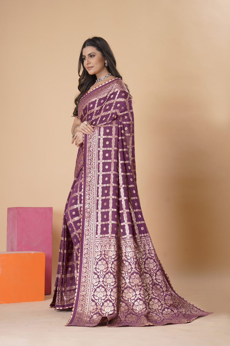 Purple Gold  Silk Cotton Saree - Woven Design | SANGINI