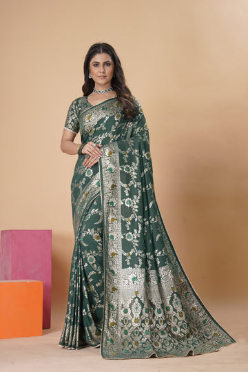 Green Gold  Silk Cotton Saree - Woven Design | SANGINI