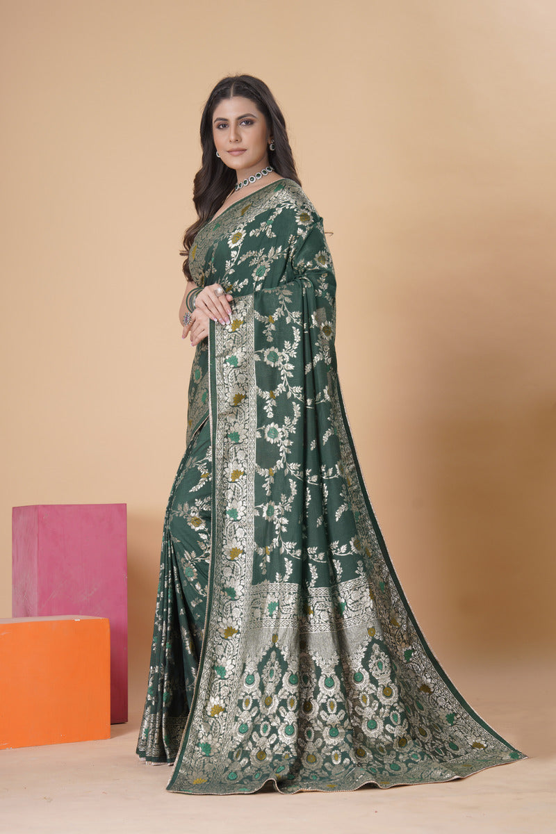 Green Gold  Silk Cotton Saree - Woven Design | SANGINI