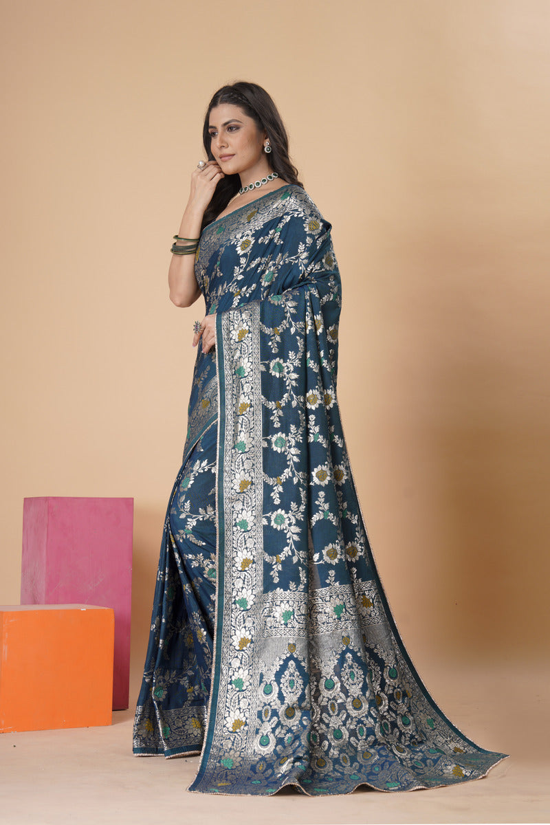 Blue Gold  Silk Cotton Saree - Woven Design | SANGINI