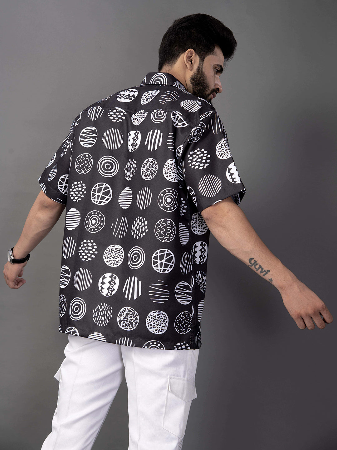 BOWLIFESTYLE Cotton Blend Oversized Fit Printed Half Sleeves Men's Casual Shirt