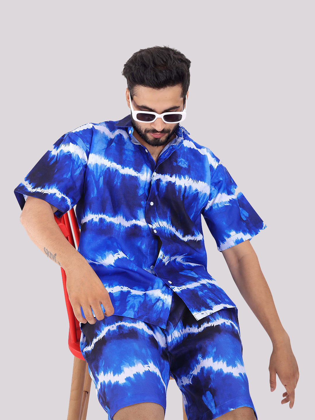 BOWLIFESTYLE Blue Cotton Blend Printed Co-ord Set