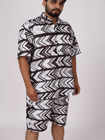 BOWLIFESTYLE Black-White Cotton Blend Printed Co-ord Set