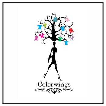 Logo of Colorwings with a stylized tree and colorful books on a white background