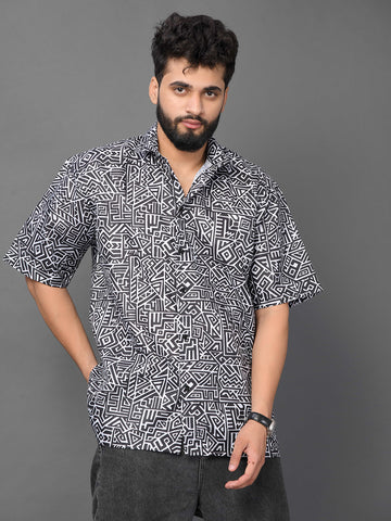 BOWLIFESTYLE Cotton Blend Oversized Fit Printed Half Sleeves Men's Casual Shirt