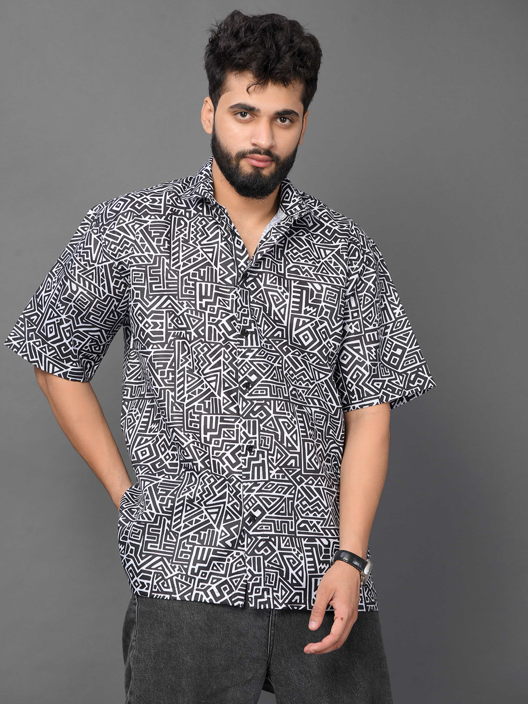 BOWLIFESTYLE Cotton Blend Regular Fit Printed Half Sleeves Men's Casual Shirt