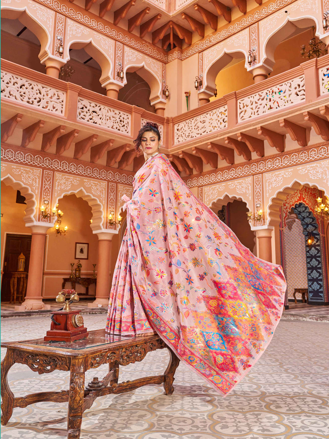 Swornof Womens Cotton Pashamina Saree - Pink