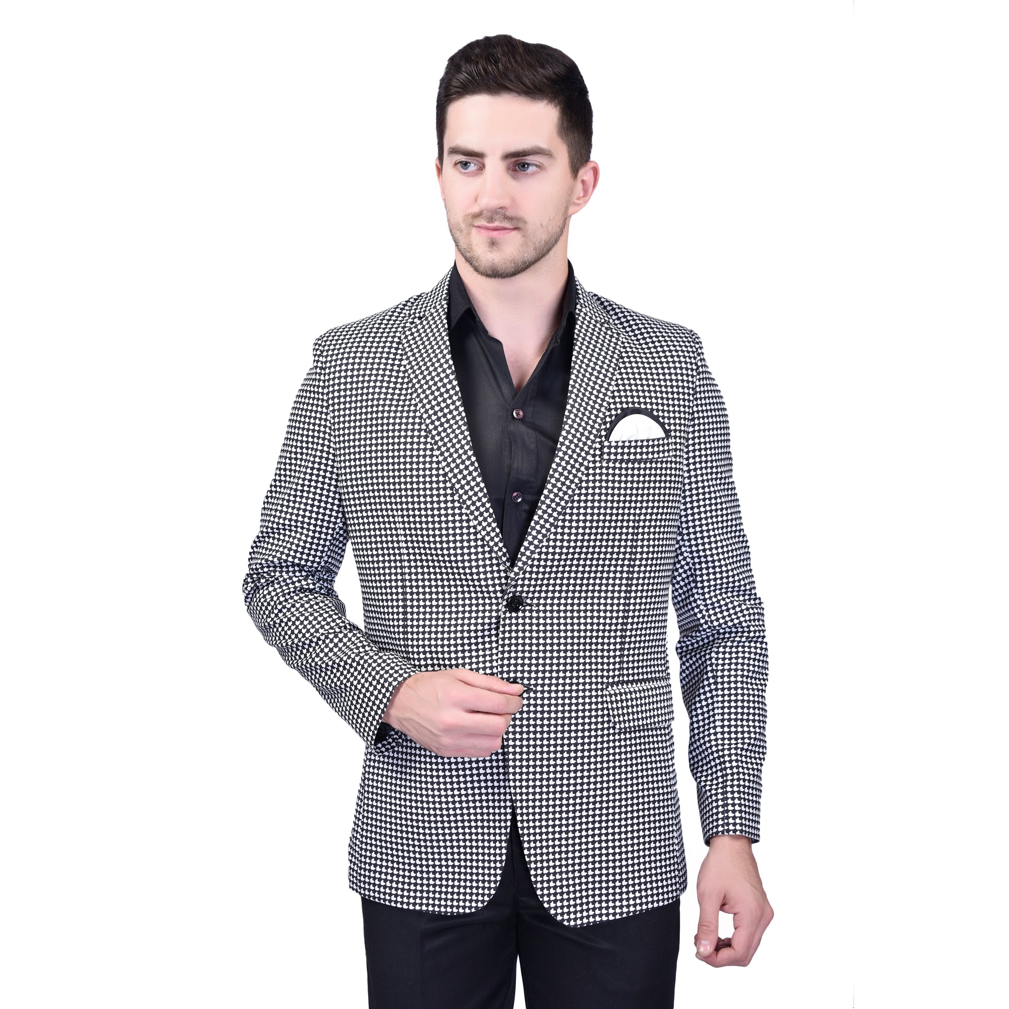 BOWLIFESTYLE Black-White Cotton Blend Solid Blazer