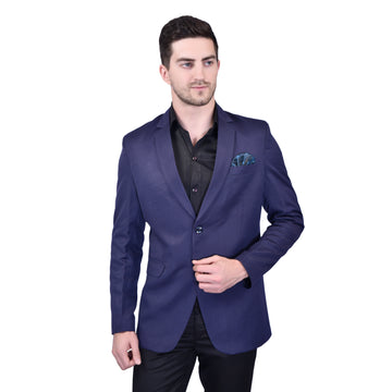 BOWLIFESTYLE Navy Cotton Blend Solid Blazer