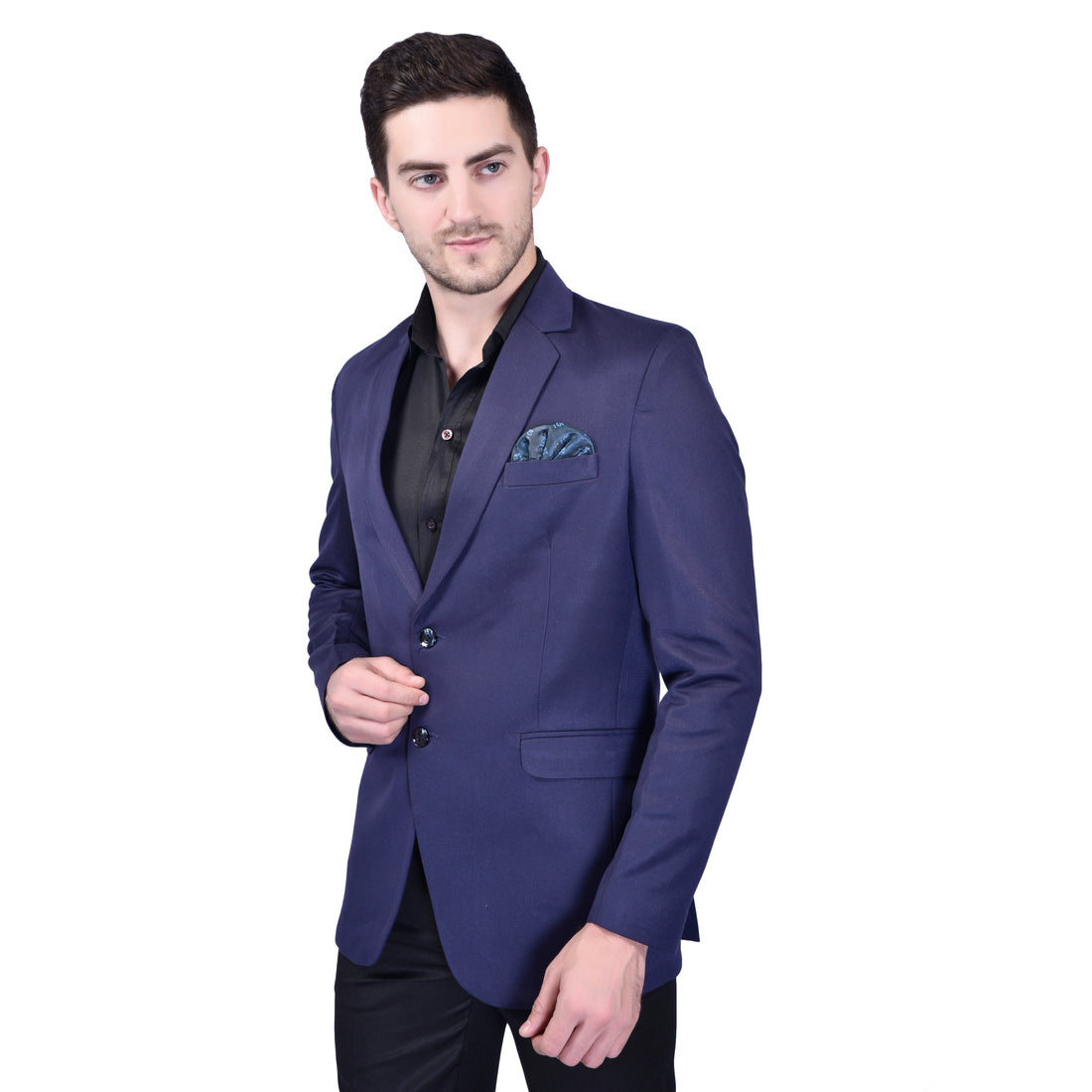 BOWLIFESTYLE Navy Cotton Blend Solid Blazer