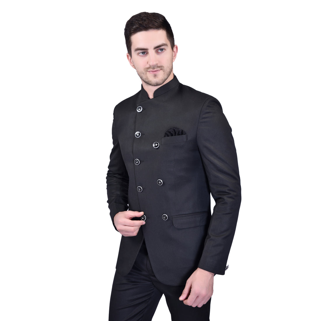 BOWLIFESTYLE Black Cotton Blend Solid Blazer