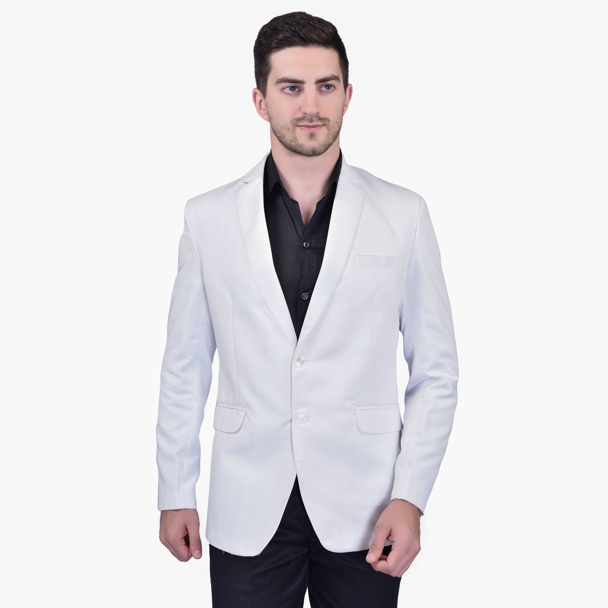 BOWLIFESTYLE White Cotton Blend Solid Blazer