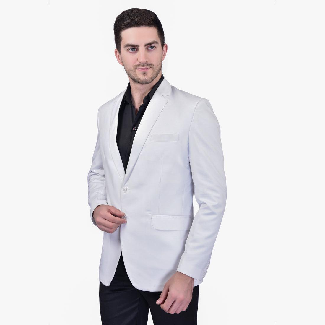 BOWLIFESTYLE White Cotton Blend Solid Blazer