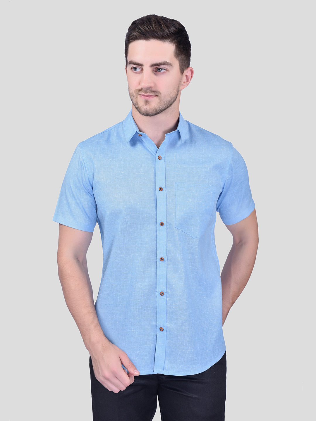 Royal Blue Cotton Linen Solid Shirt - Men's Casual Wear | PRINTCULTR