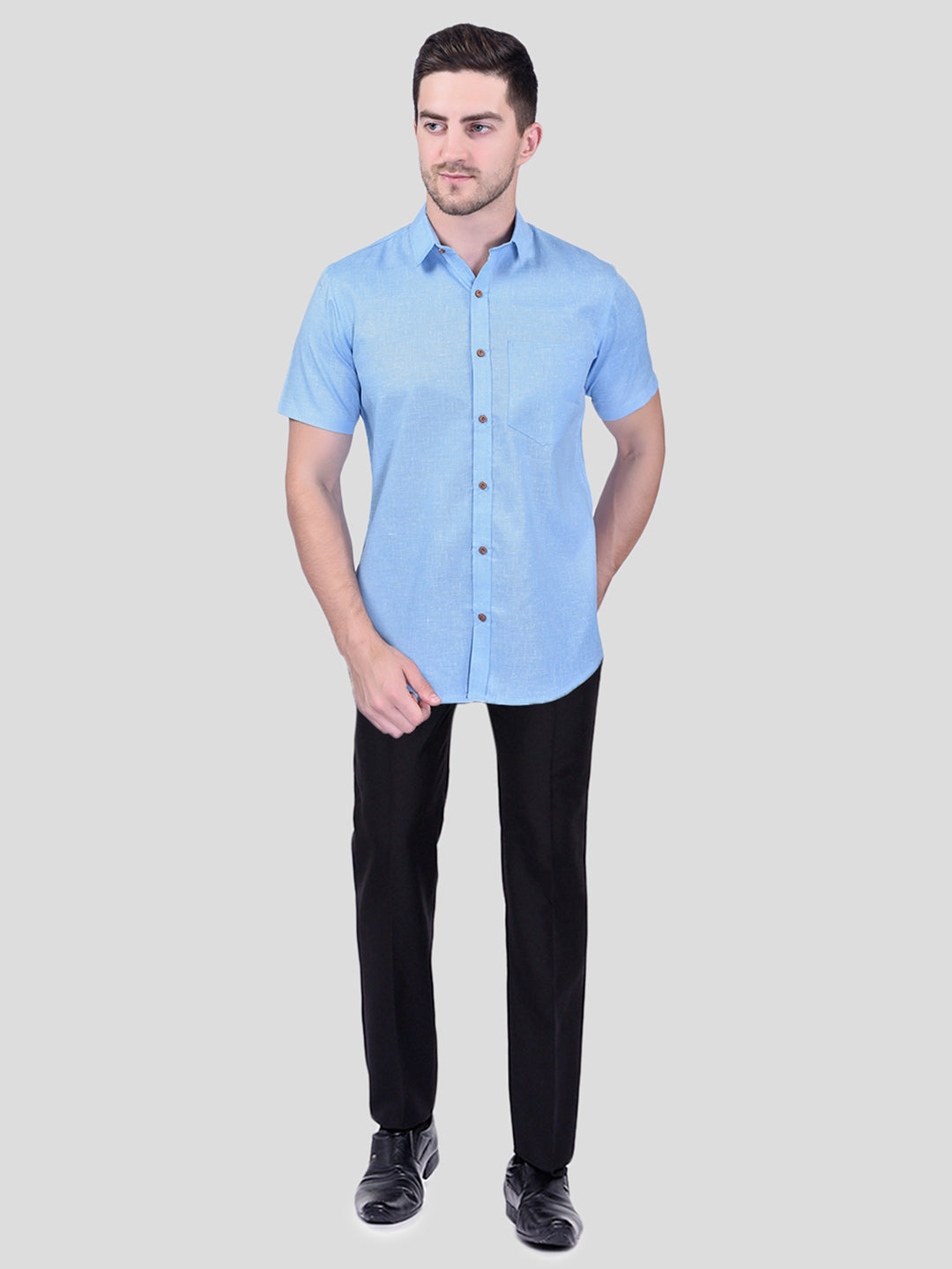 Royal Blue Cotton Linen Solid Shirt - Men's Casual Wear | PRINTCULTR