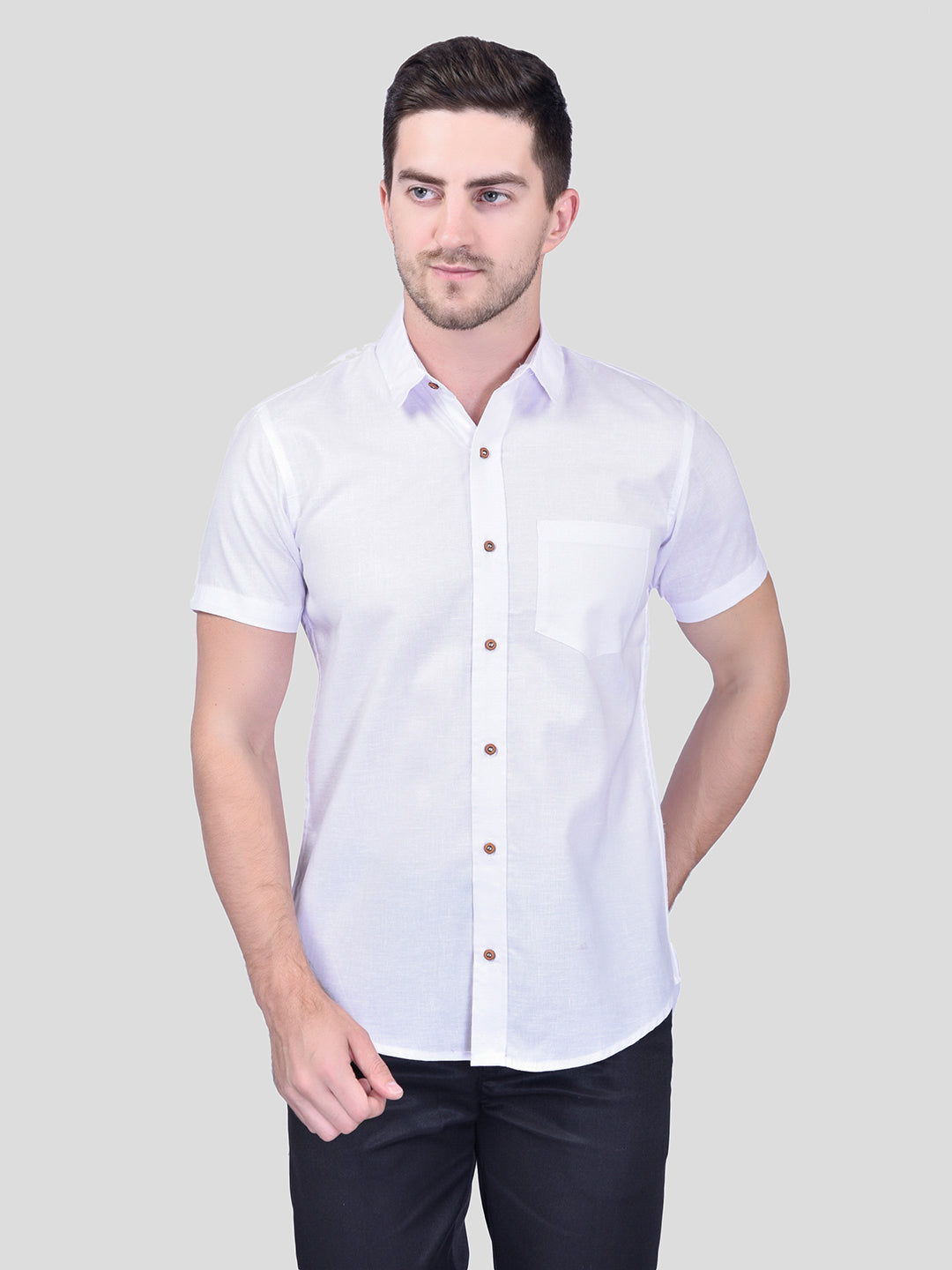 White Cotton Linen Shirt for Men - Solid Design | PRINTCULTR