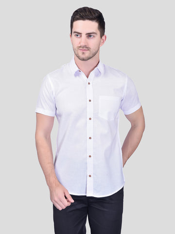 White Cotton Linen Shirt for Men - Solid Design | PRINTCULTR