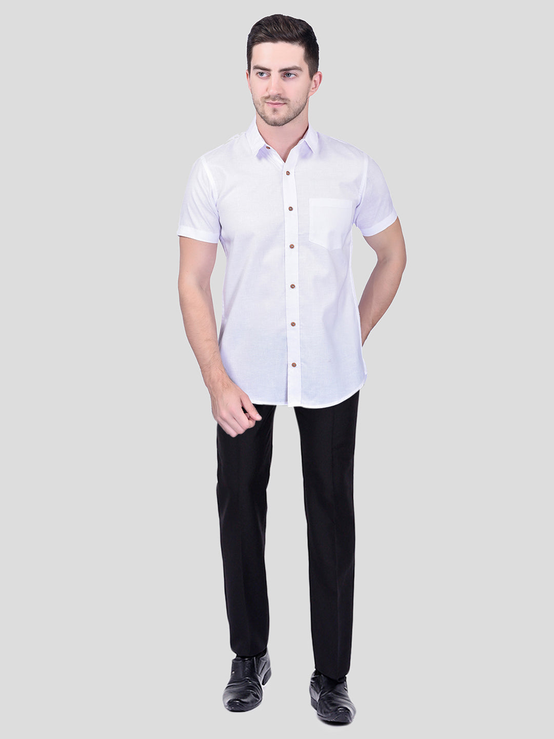 White Cotton Linen Shirt for Men - Solid Design | PRINTCULTR