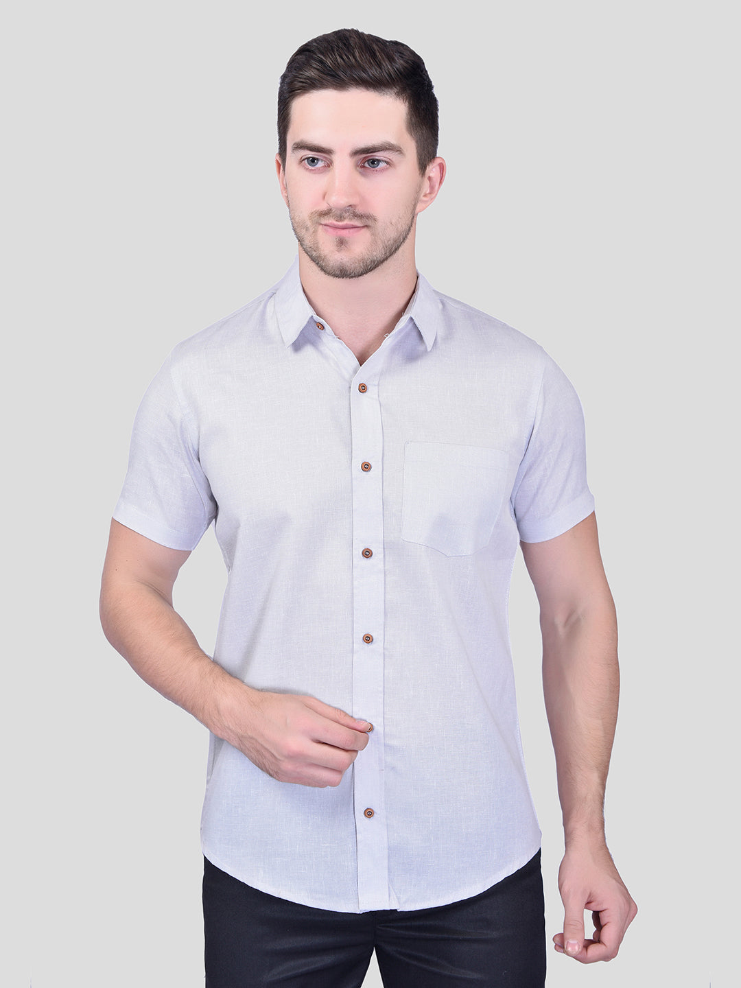 Grey Cotton Linen Shirt for Men - Solid Shirt by PRINTCULTR