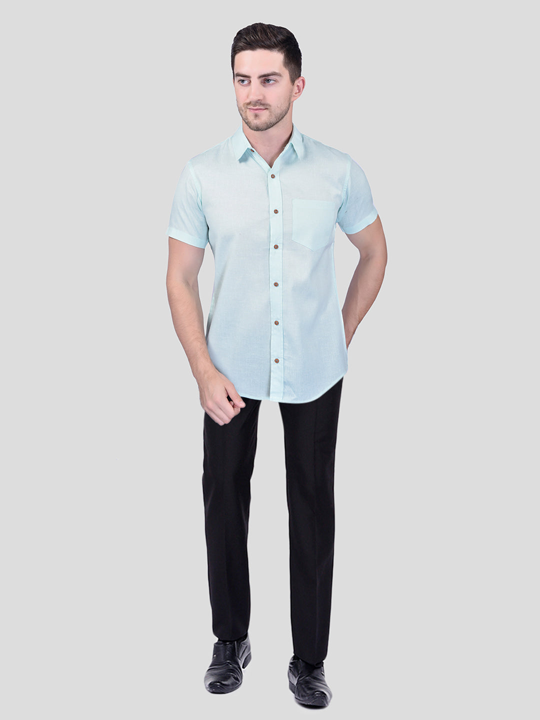 Aqua Cotton Linen Solid Shirt - Stylish & Durable | PRINTCULTR