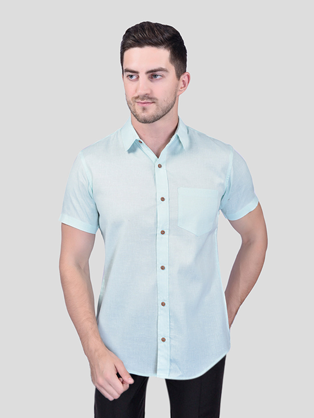 Aqua Cotton Linen Solid Shirt - Stylish & Durable | PRINTCULTR