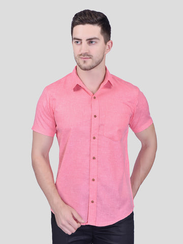 Pink Cotton Linen Shirt for Men | Solid Shirt | PRINTCULTR