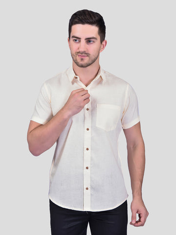 Cream Cotton Linen Shirt for Men | Stylish & Comfortable | PRINTCULTR