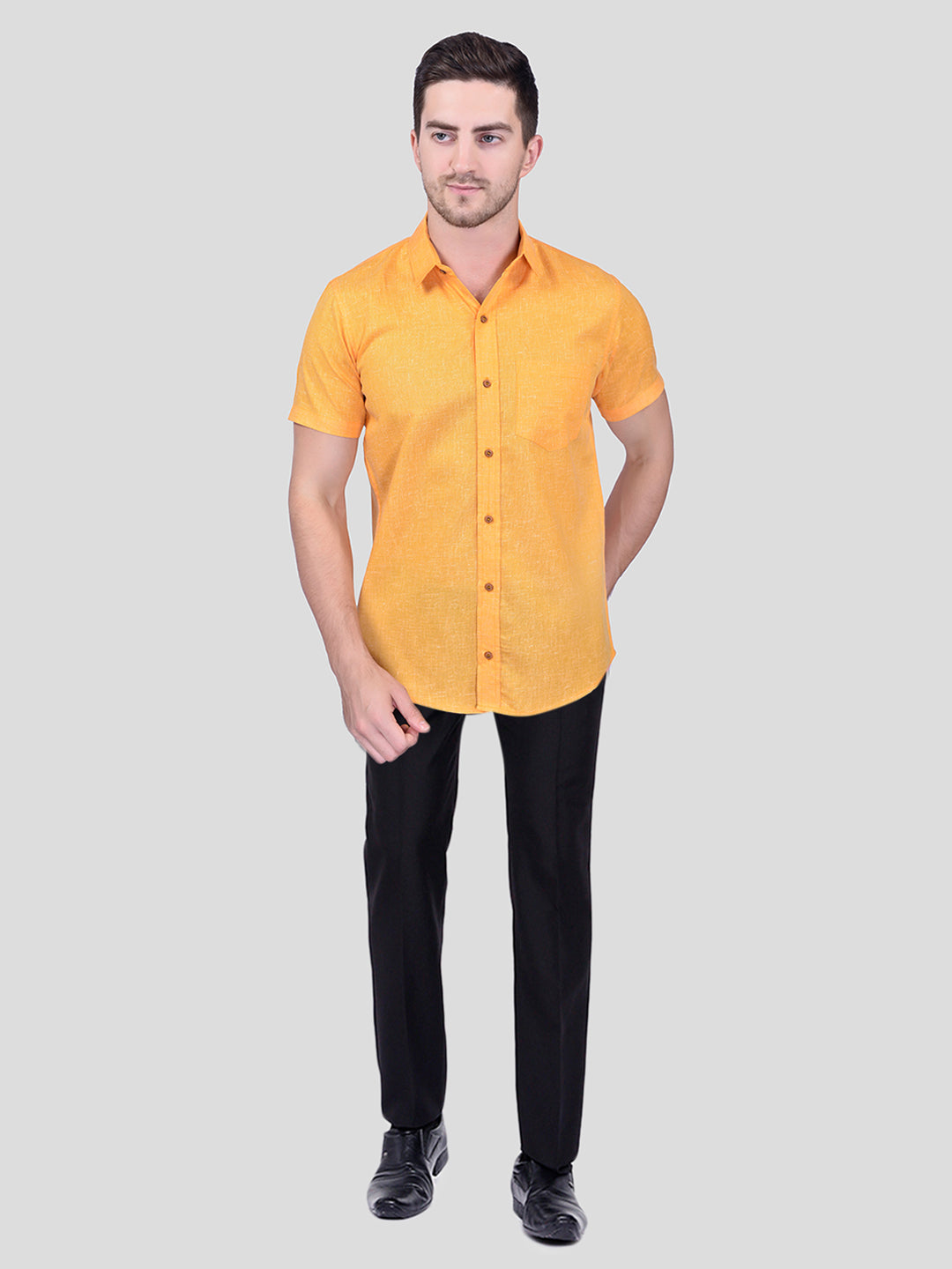 Yellow Cotton Linen Shirt for Men – Solid Design by PRINTCULTR