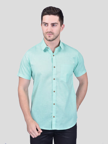 Sky Blue Cotton Linen Shirt for Men - PRINTCULTR