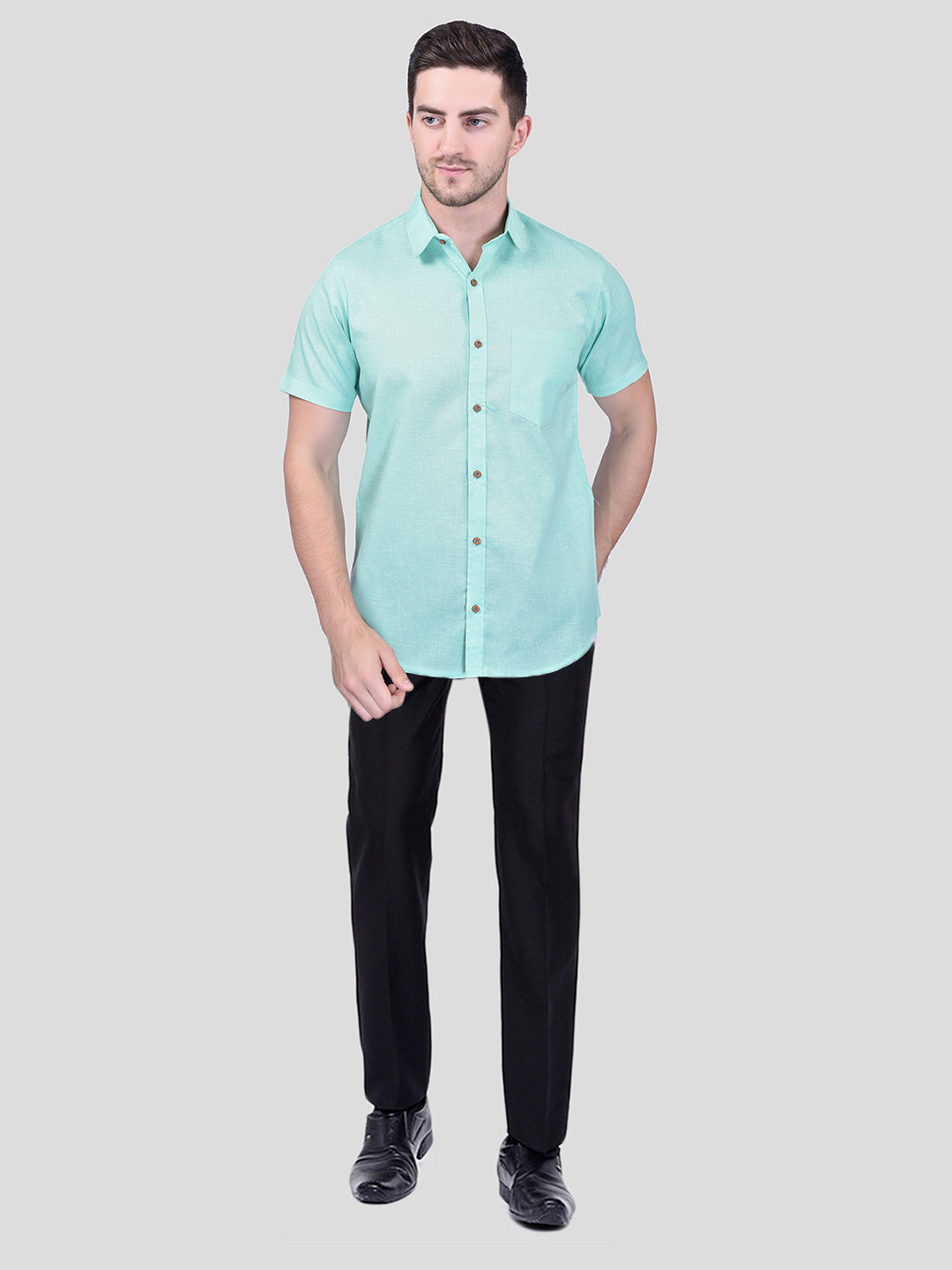 Sky Blue Cotton Linen Shirt for Men - PRINTCULTR