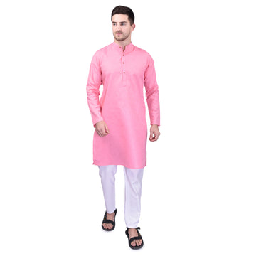 BOWLIFESTYLE Pink Solid Cotton Kurta Pant Set