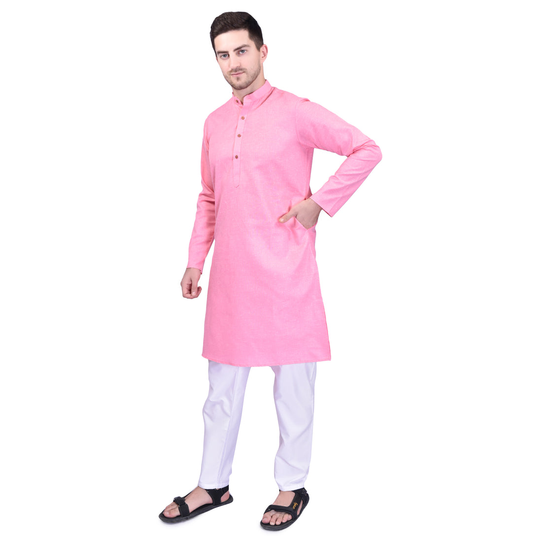 BOWLIFESTYLE Pink Solid Cotton Kurta Pant Set