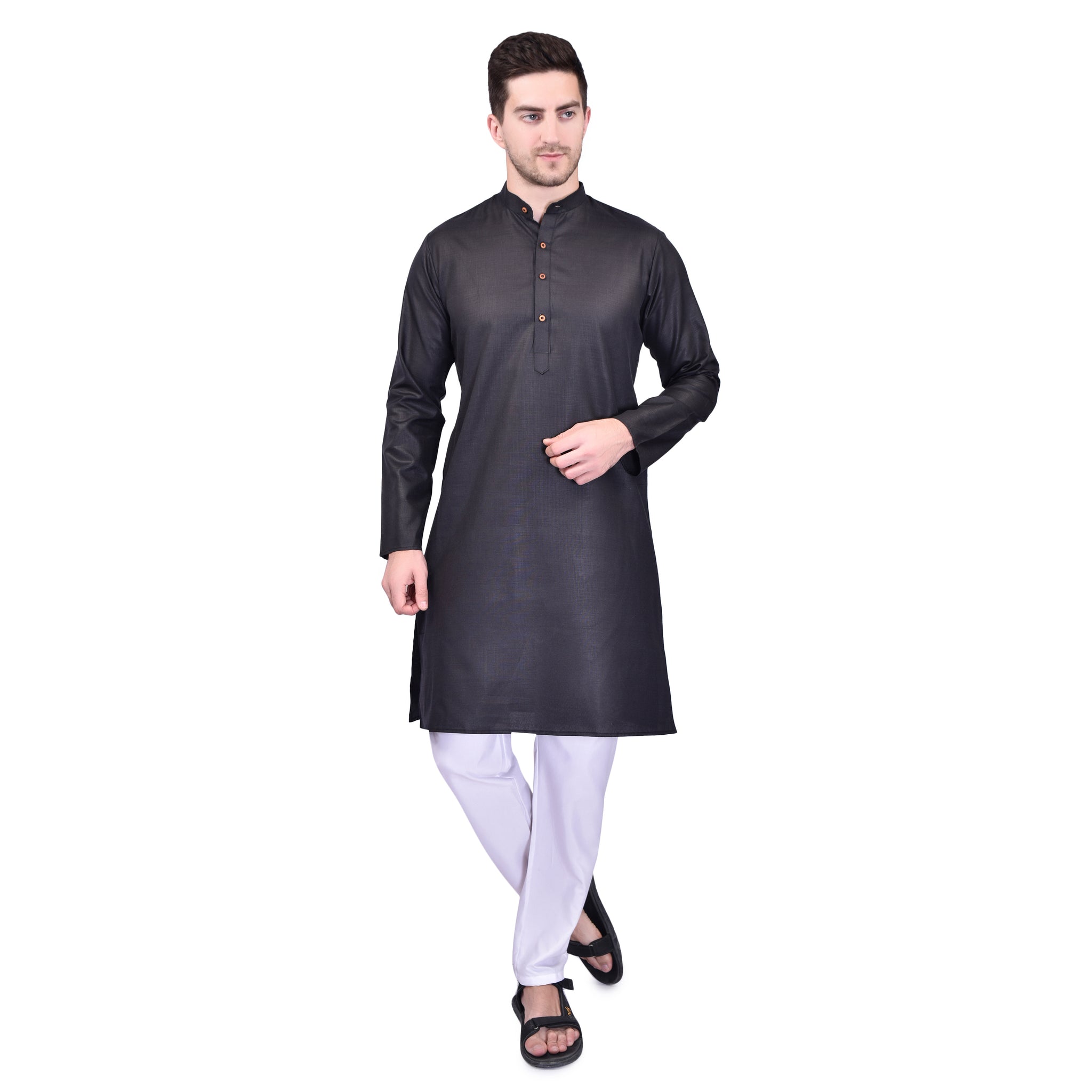 BOWLIFESTYLE Black Solid Cotton Kurta Pant Set