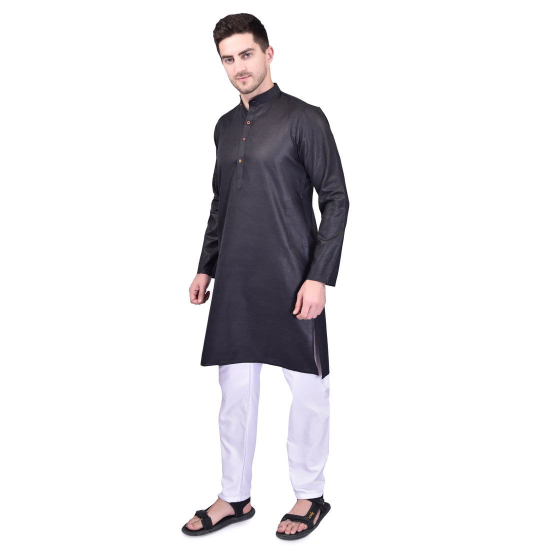 BOWLIFESTYLE Black Solid Cotton Kurta Pant Set