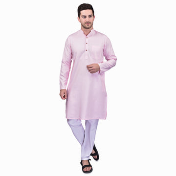 BOWLIFESTYLE Baby Pink Solid Cotton Kurta Pant Set