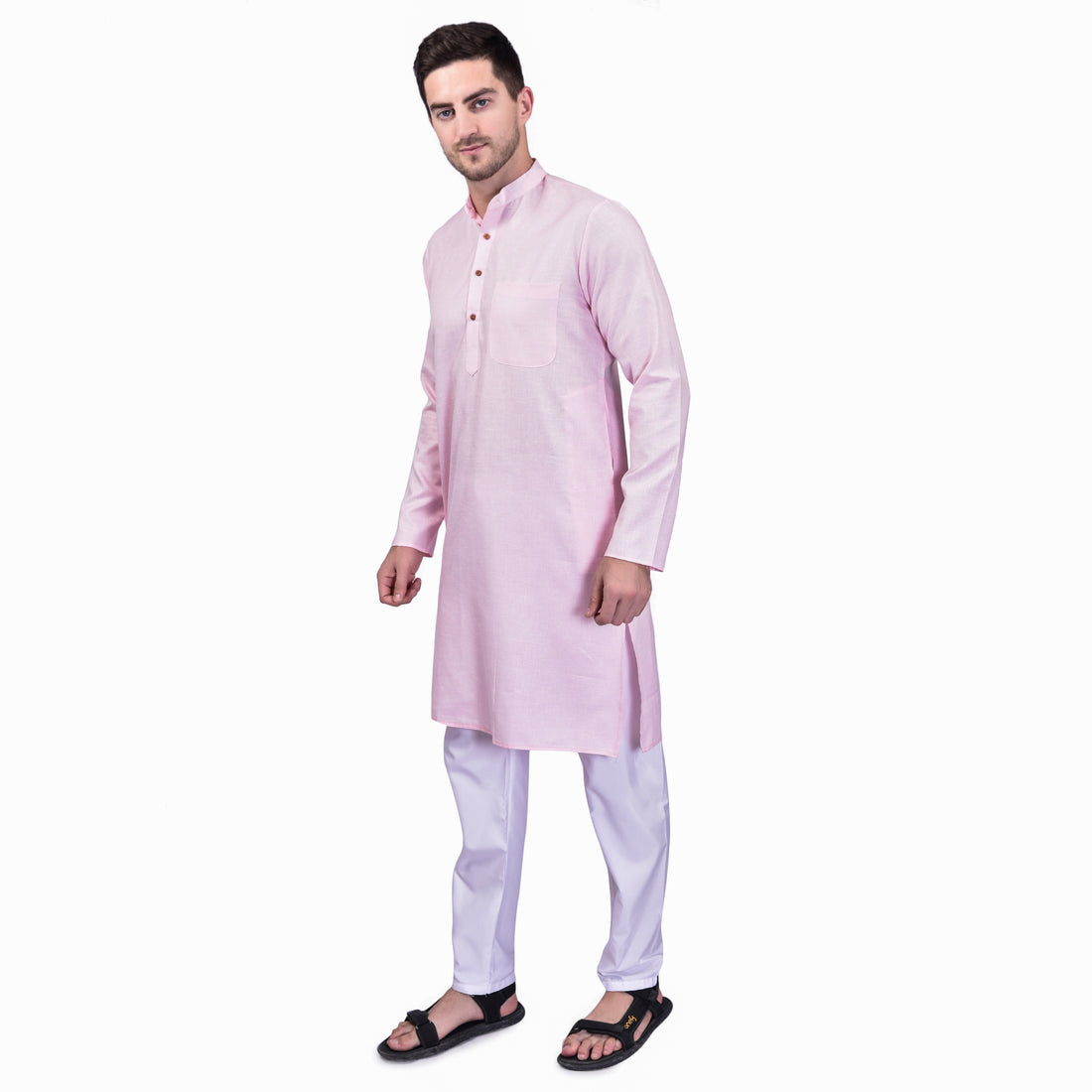 BOWLIFESTYLE Baby Pink Solid Cotton Kurta Pant Set