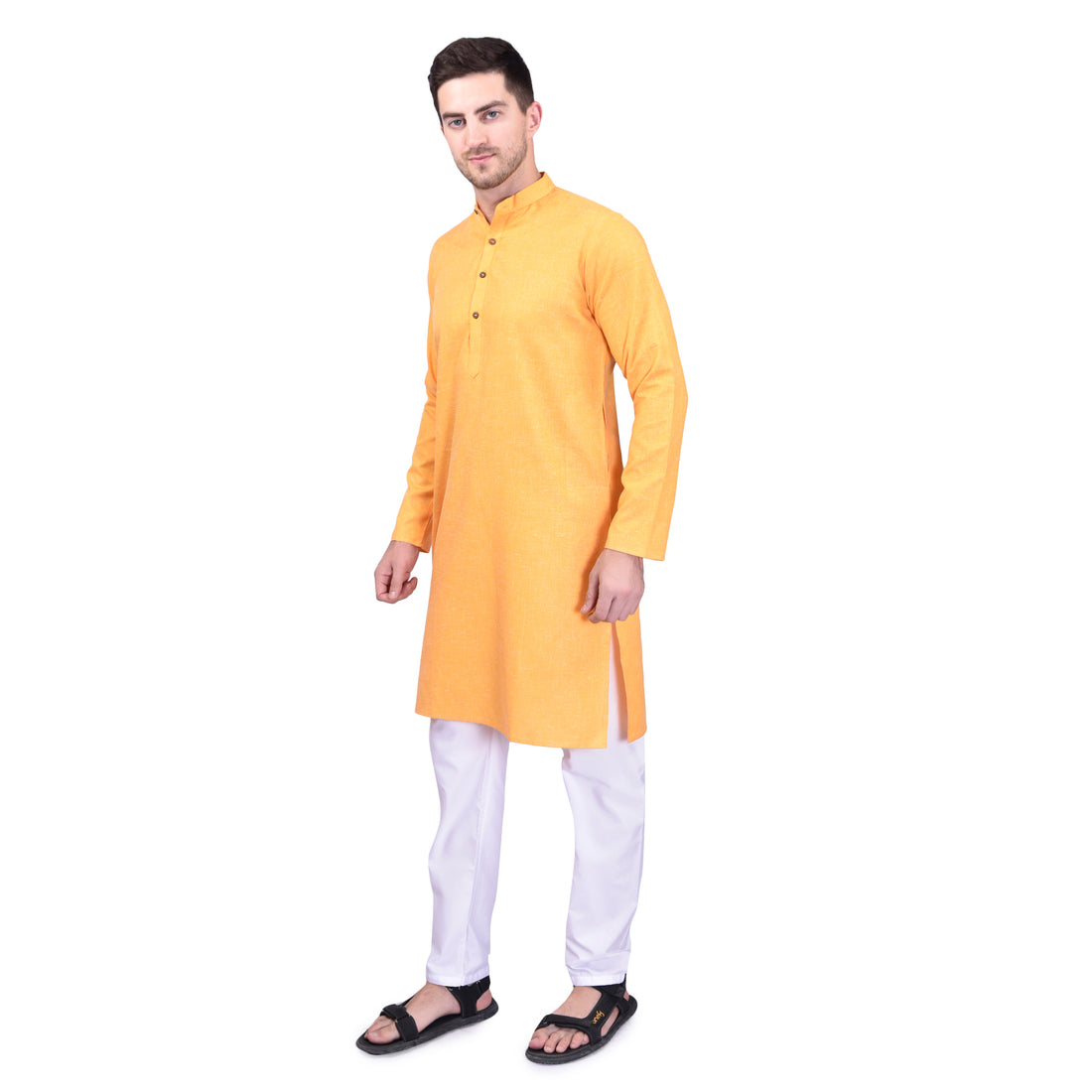 BOWLIFESTYLE Yellow Solid Cotton Kurta Pant Set