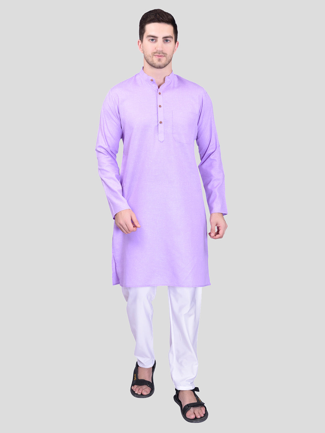 BOWLIFESTYLE Purple Solid Cotton Kurta Pant Set