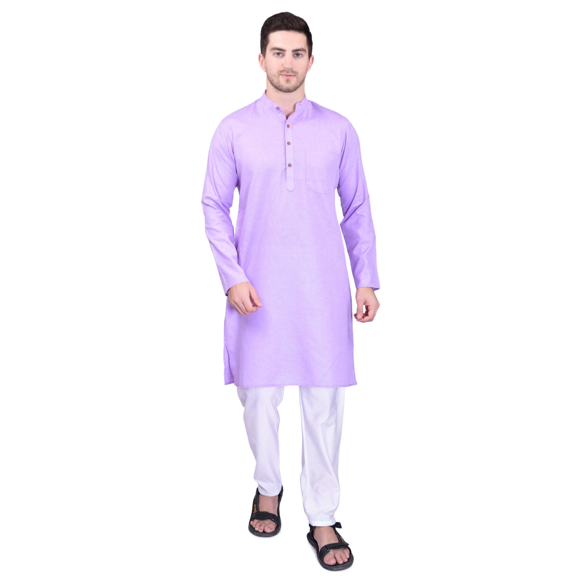 BOWLIFESTYLE Purple Solid Cotton Kurta Pant Set