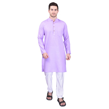 BOWLIFESTYLE Purple Solid Cotton Kurta Pant Set